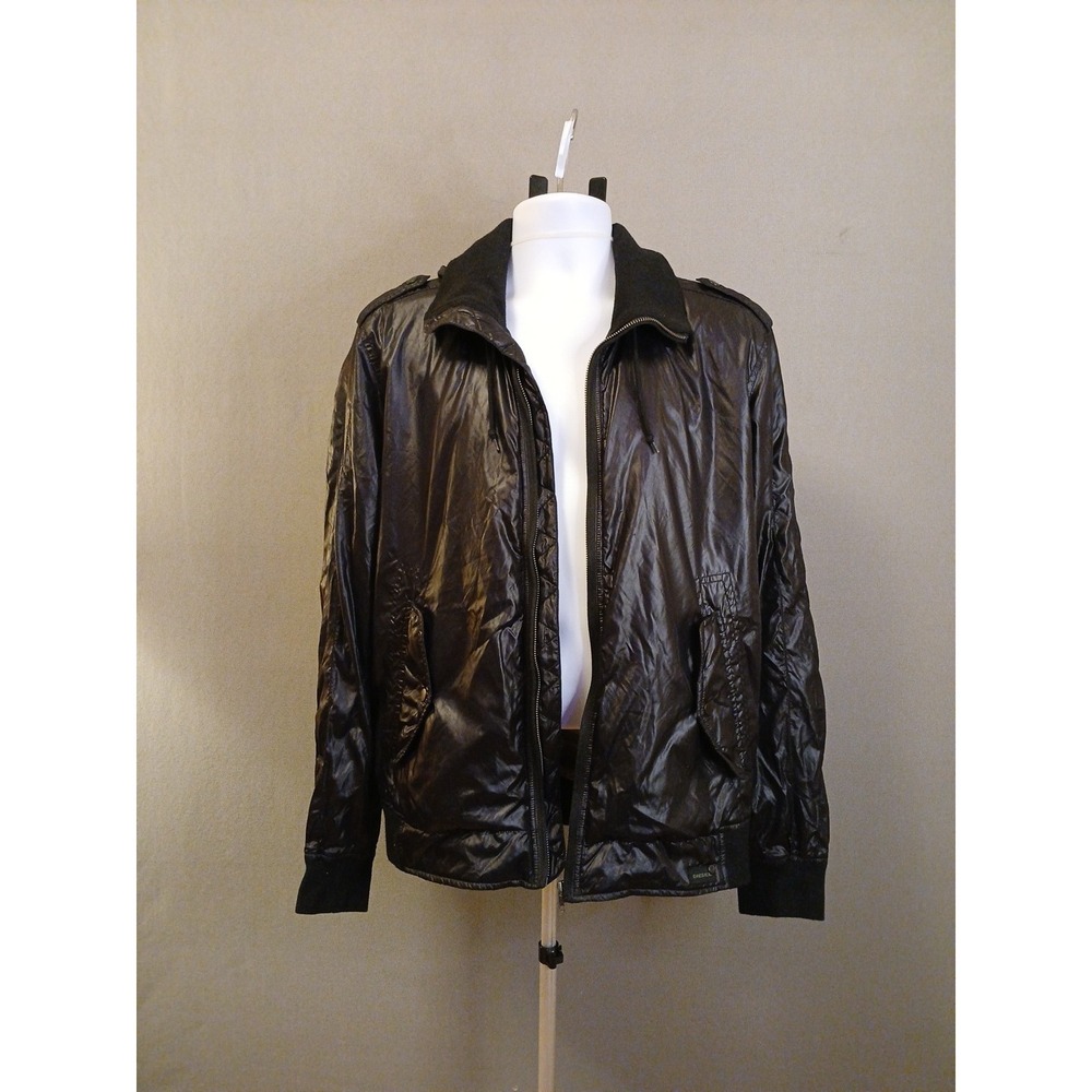 Diesel Vintage Super Rare Mens Moto Bomber Nylon Windbreaker Jacket Black Hoodie